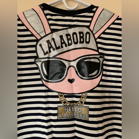 Lala Bobo, striped t-shirt, frontal and back graphics, size S, short sleeves - Picture 2 of 6